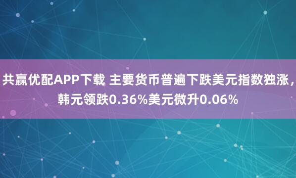 共赢优配APP下载 主要货币普遍下跌美元指数独涨，韩元领跌0.36%美元微升0.06%
